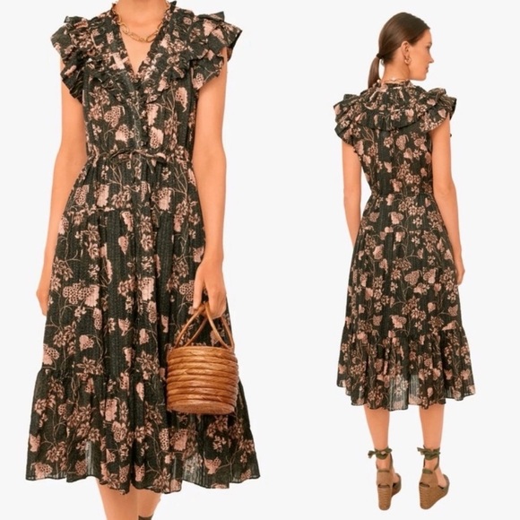 Ulla Johnson Dresses & Skirts - Ulla Johnson | Romina Ruffle Floral Print Dress in Balsam, size 6